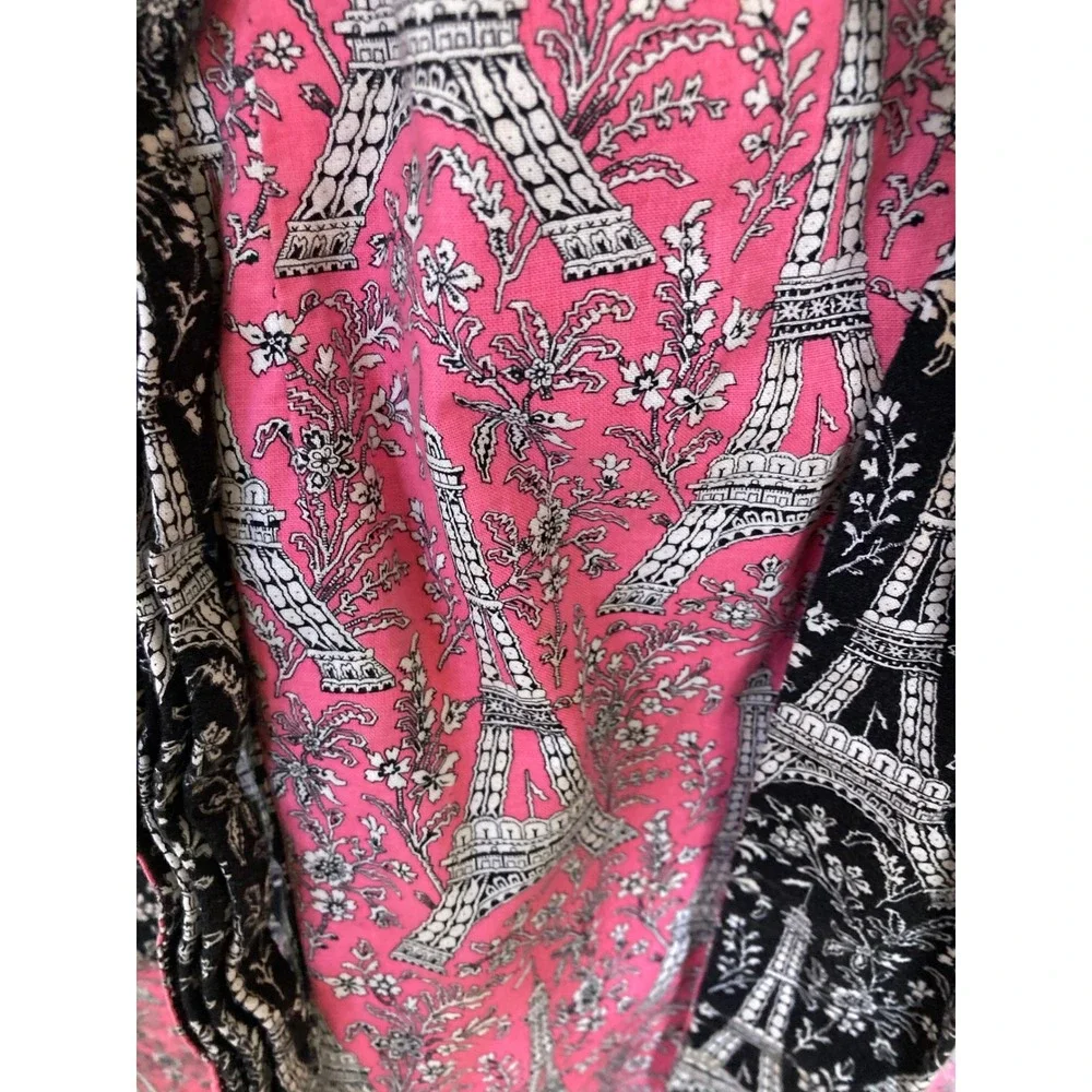 Pink Black Reversible Eiffel Tower Paris Floral Apron Polka Dot Trim Pockets‎